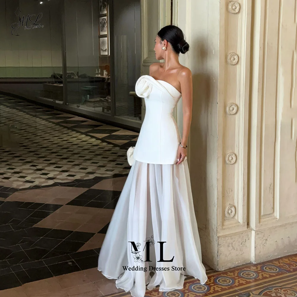 ML Classy Rose Flower Strapless Sheer Chiffon Layer A Line Zipper Bridal Banquet Wedding Vestido De Casamiento Customized New