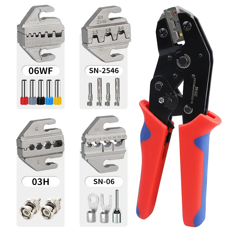 مجموعة كماشة العقص SN-02C للحلقات المعزولة مسبقًا، وموصلات المؤخرة، وأطراف الألواح الشمسية، وموصلات المحور،