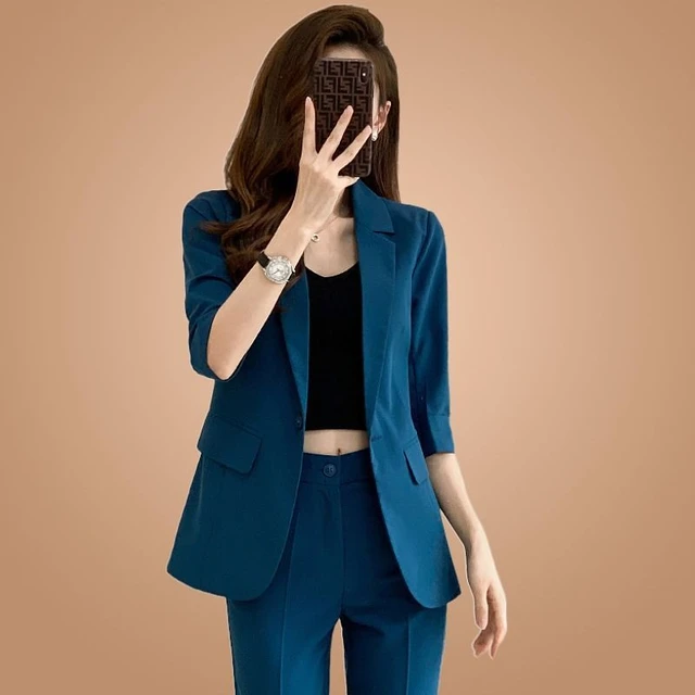 Women s Summer Casual Thin Suit Jacket Matching Set 2023 New Fashion Blazers Pants Two Piece Korean Elegant Professional Wear Pant Suits AliExpress