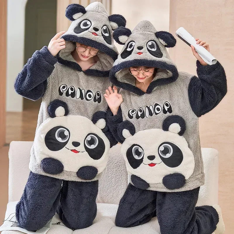 Winter Pajama Thick Long Flannel Warm Female Clothing Couple Sleeve Male Pyjamas Sets Hoodies Style Cartoon Plush Sweet Lover 10