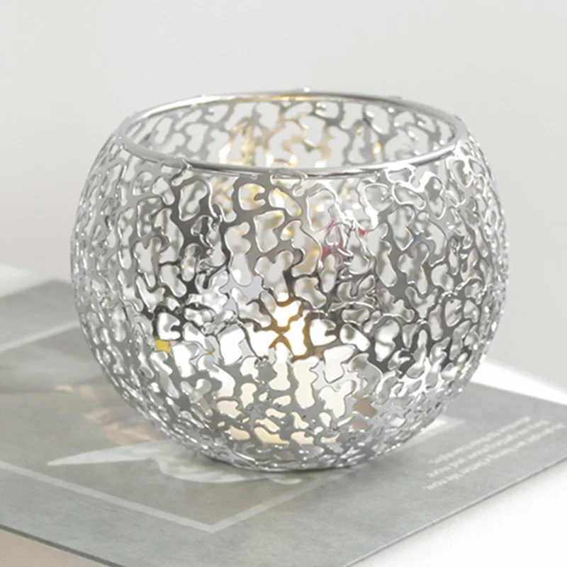 Gold Wrought Iron Candle Holder Cover Retro Engraved Aromatherapy Ornament