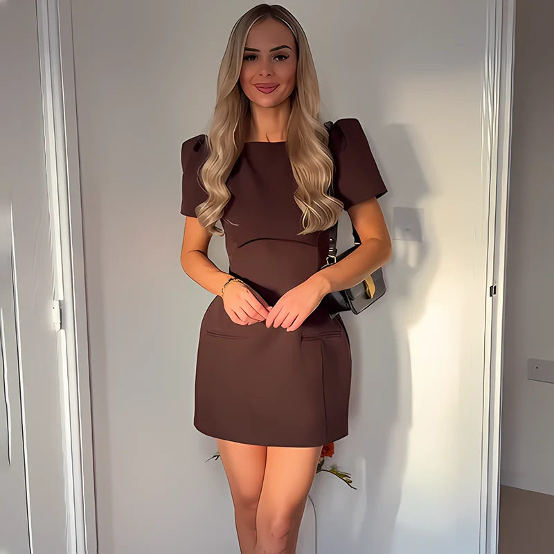 فستان TARUXY صيفي أنيق على شكل حرف a قصير للنساء جيب أنيق نحيف متين عالي الخصر للولائم فستان نسائي للتنقل اليومي #5