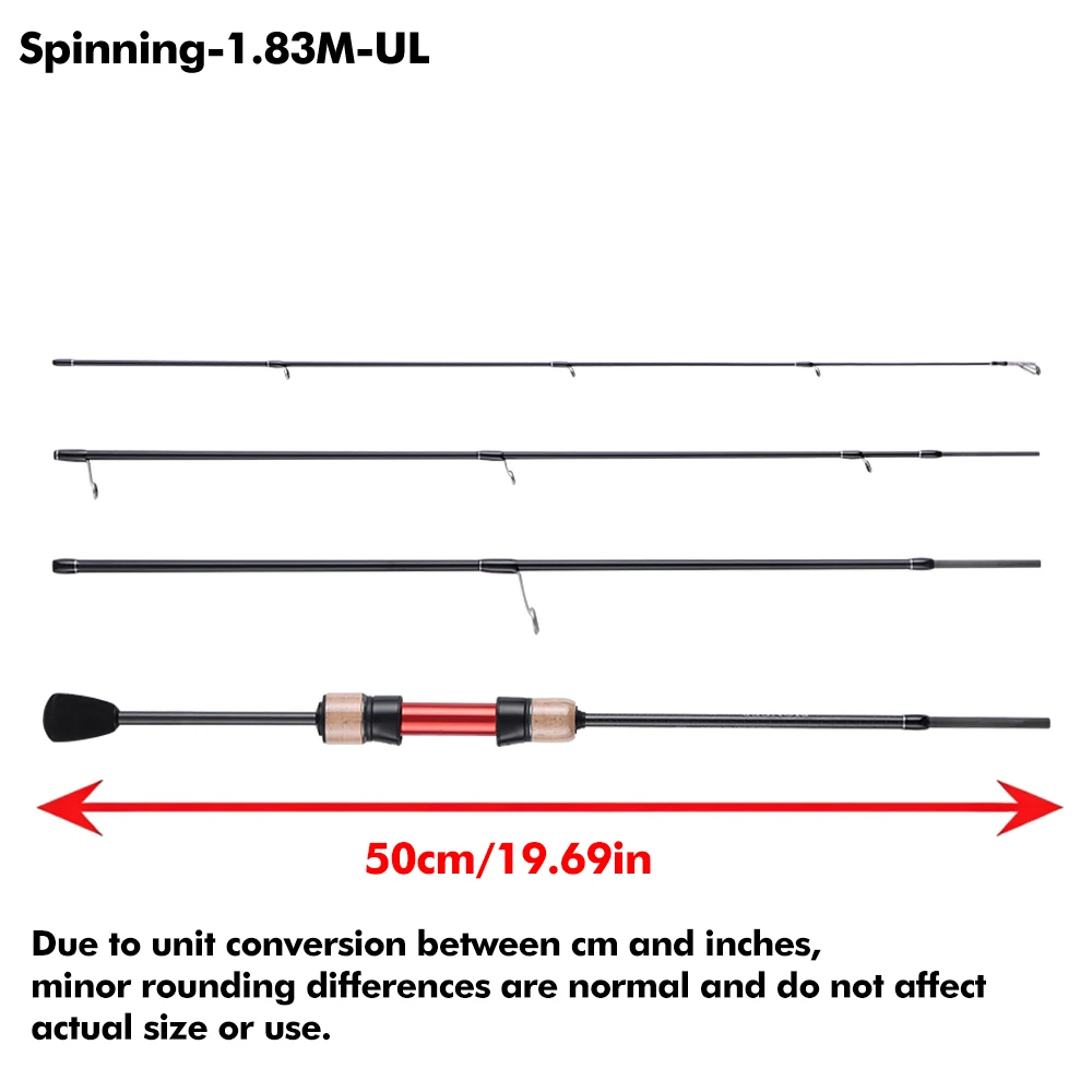 BUDEFO Ultraleichte Spinn- und Castingruten 1-10g T800 Kohlefaser Fuji-Ringe Tragbare Reise-Angelrute für Forellen und Barsche – Detail 1