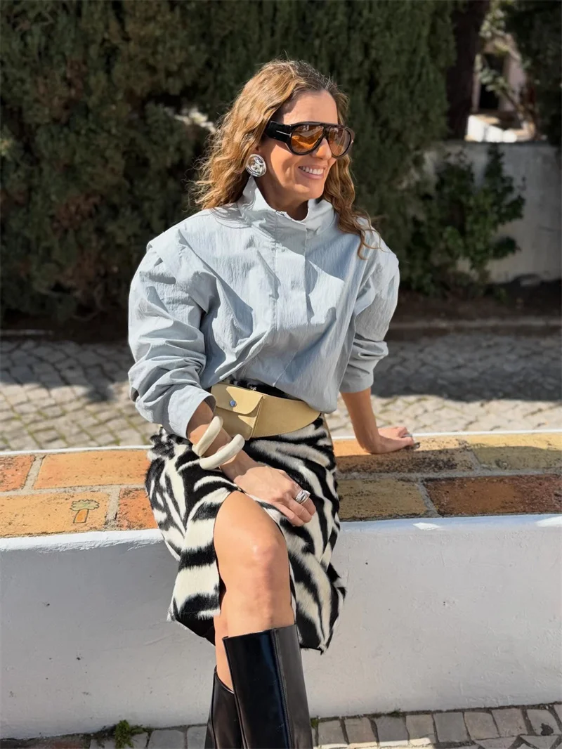 Guobioziy Women's 2026 Autumn Stand Collar Short Jacket Long Sleeve Loose Casual Sun-Protective Jacket Fashion Outerwear