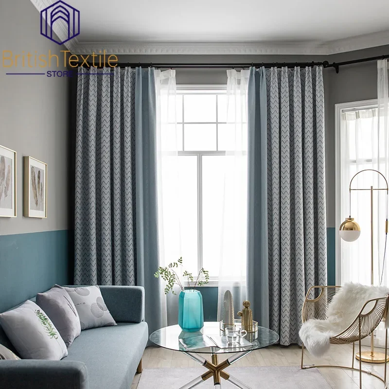 

Modern Curtains for Living Dining Room Bedroom Simple Wave Pattern Cotton and Linen Blend Blackout Fresh Scandinavian