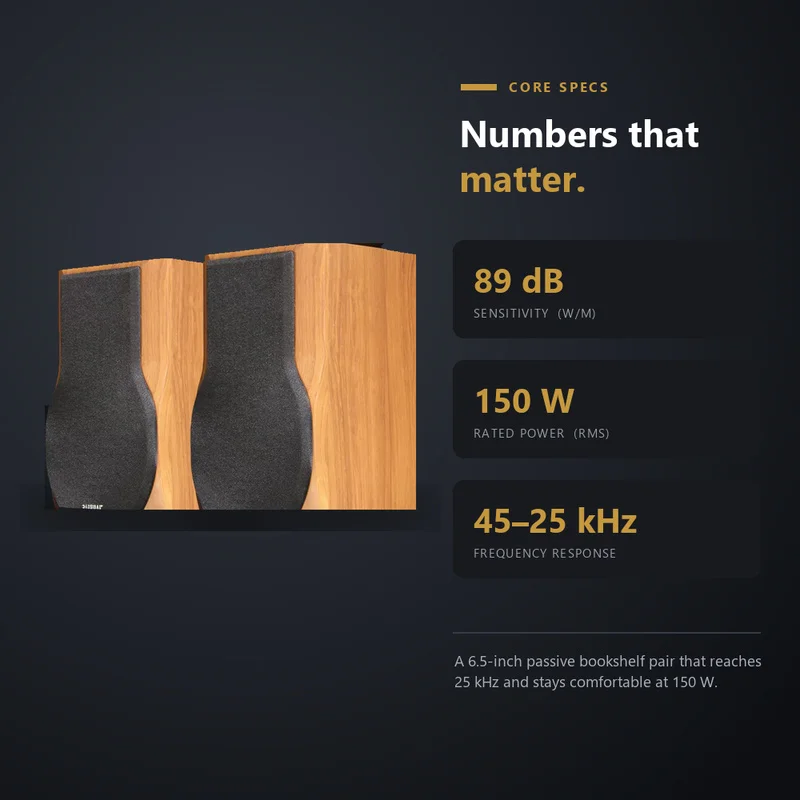 6.5 Inch Bookshelf Speaker Passive HiFi Bookshelf Speakers Pair Wooden Loudspeaker 150W Home Audio