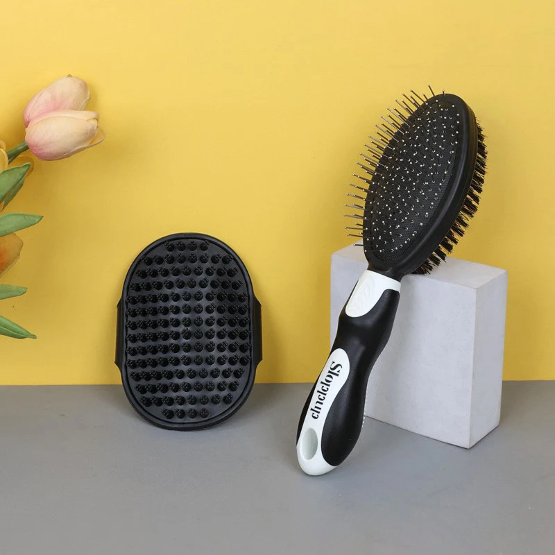 

Practical 2-Piece Cat Grooming Brush Glove Durable Double-sided Open Knoting Comb Bath Massage Brush Set Pet Bathing Equipment