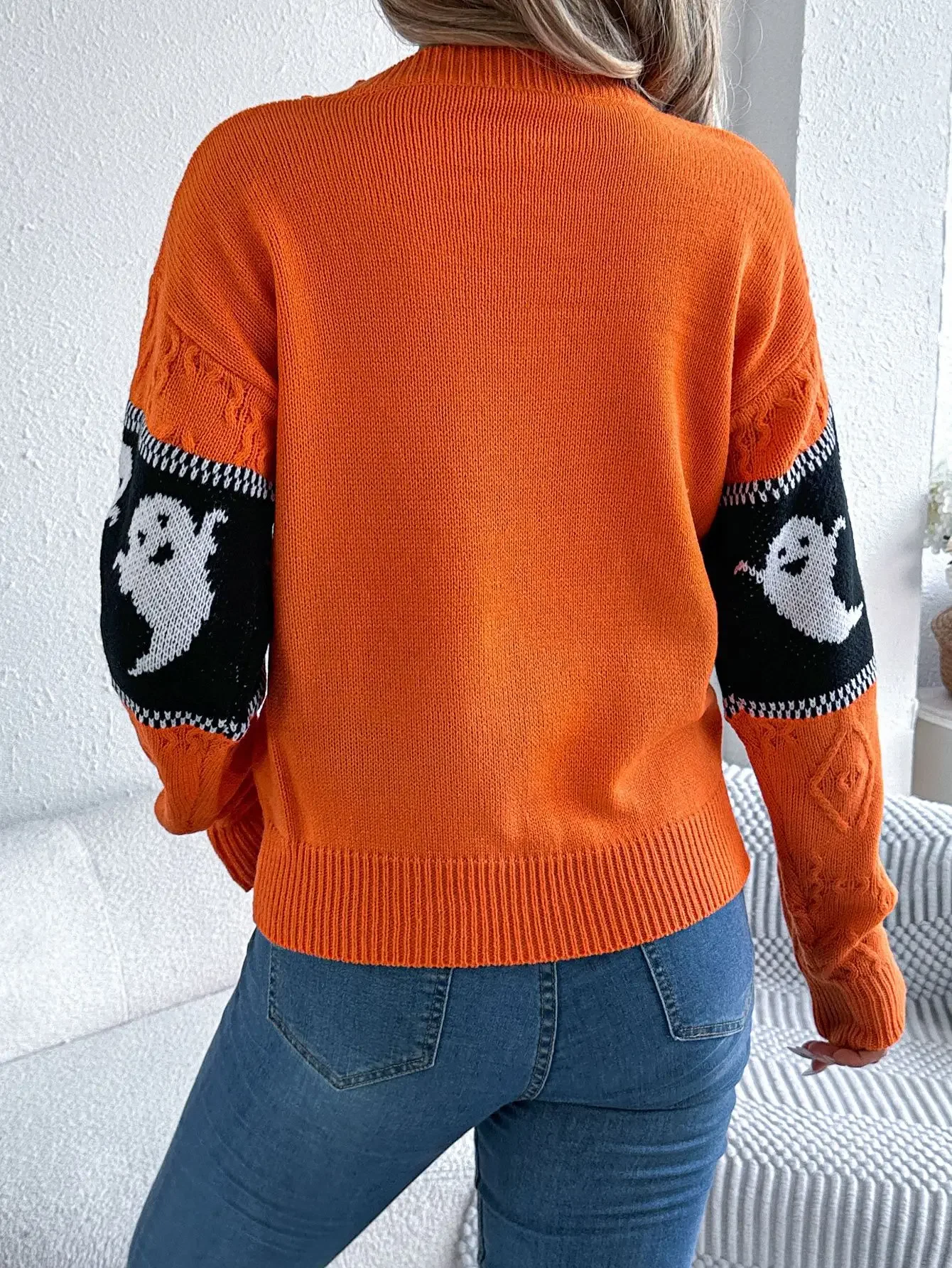 Pull à col rond pour femmes, pull en tricot à motif fantôme, thème d'halloween, automne et hiver Y2k, à la mode