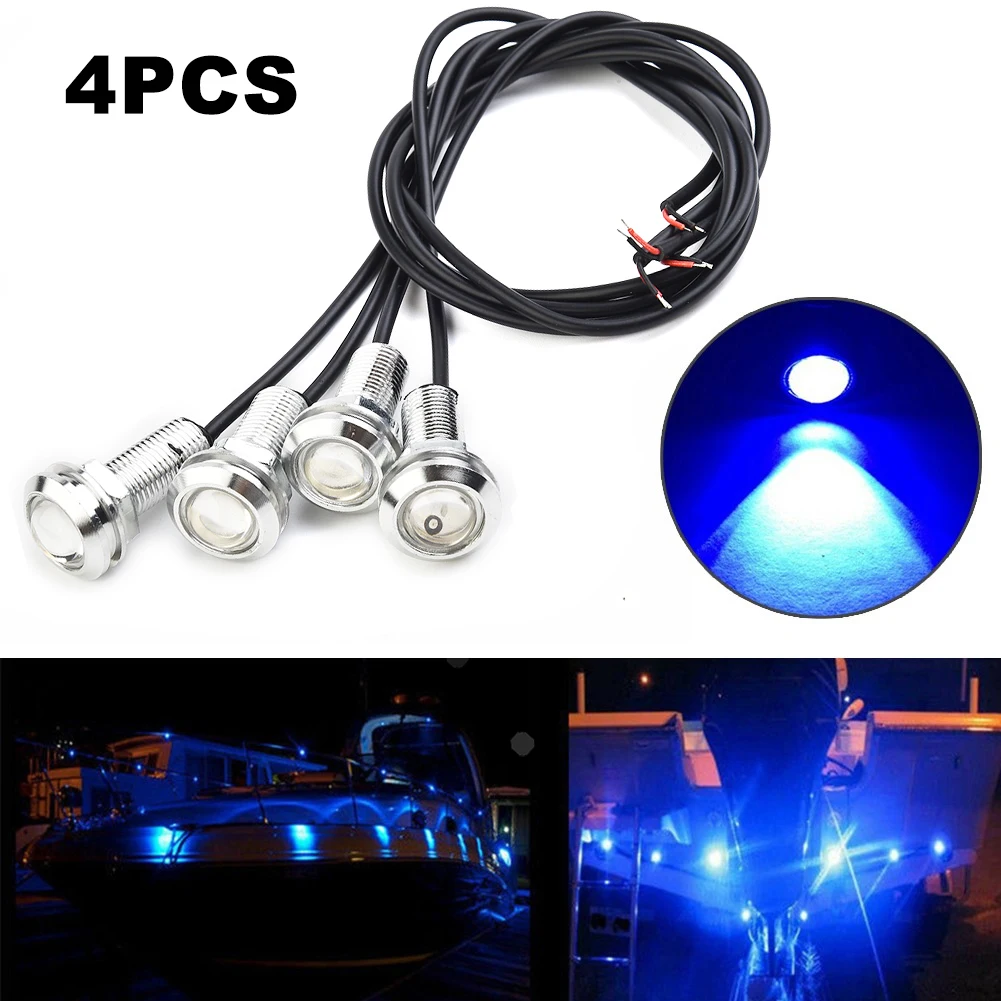 Lámparas de ambiente plateadas para coche, luces decorativas impermeables de 3W, 12V, 500LM, LED azul, accesorios para barco, remolque, coche y camión, 4 piezas