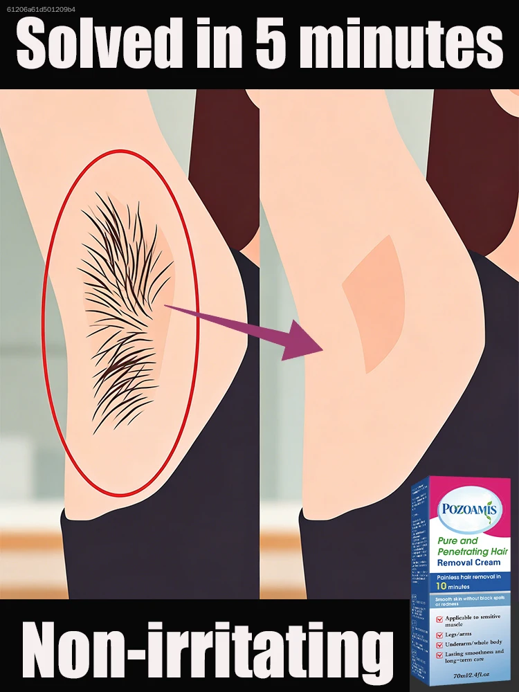 Painless hair removal spray suitable for underarms, intimate areas, and legs; includes a growth-inhibiting cream—a unisex hair removal product.
