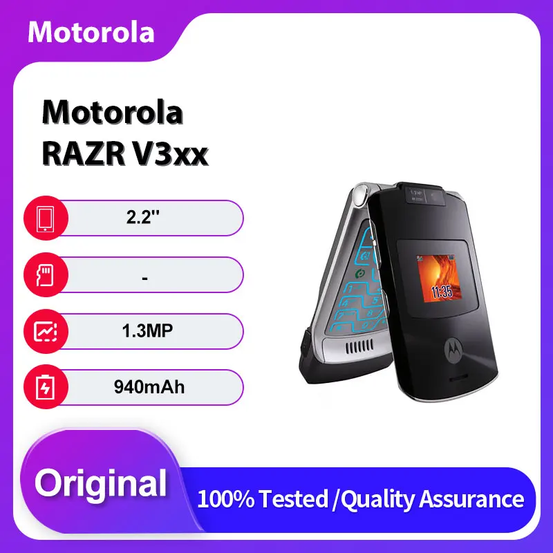 Оригинальный разблокированный мобильный телефон Motorola RAZR V3xx 940 мАч 3G GSM 900/1800/1900