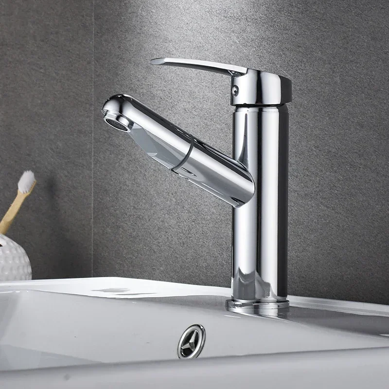 The New Pull-out Faucet Is Suitable for Kitchen and Bathroom Stainless Steel Chrome Cold and Hot Faucets for Easy Installation