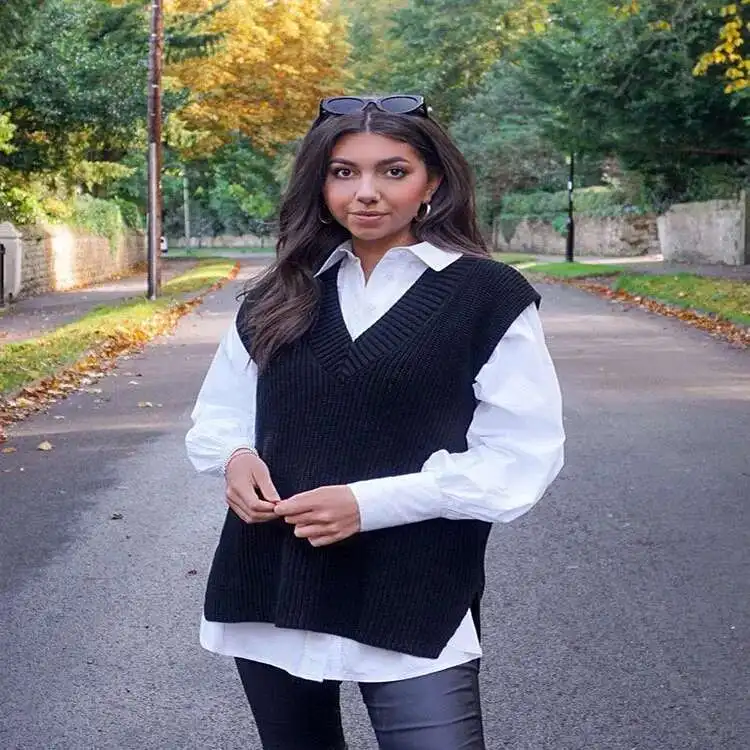 2025 Spring New Leisure Commuter V-Neck Outer Sweater Vest Female