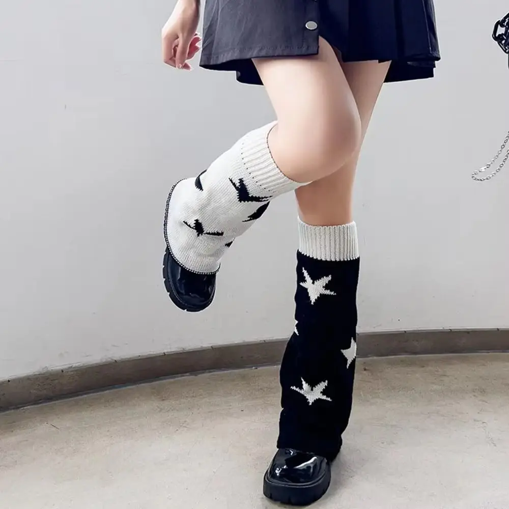 Knitted Flare Punk Style Leg Warmers Gothic Cross Heart Design Knitted Socks Star Pattern Loose Fit Leg Cover Socks Lolita Style