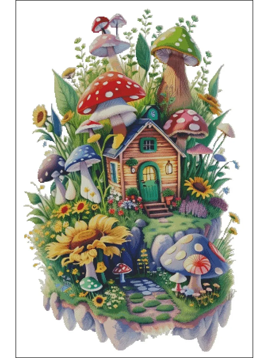 

ZZ4776 Mushroom 14CT 16CT Printed On Canvas Cross Stitch DIY Set Needlework Embroidery 124 Colors