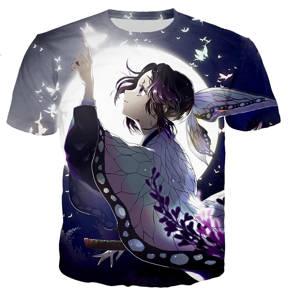 Demon Slayer Kochou Shinobu 3D Print T-Shirts Summer Men Women Short Sleeve T Shirt Oversized Harajuku Tees Tops Kids Clothing