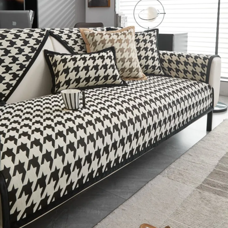 2025 جديد الشنيل كل موسم أريكة houndstooth و العالمي أريكة حصيرة وسادة مسند الذراع غرفة المعيشة الأريكة الغلاف أريكة كيس وسادة شوبافكارفير