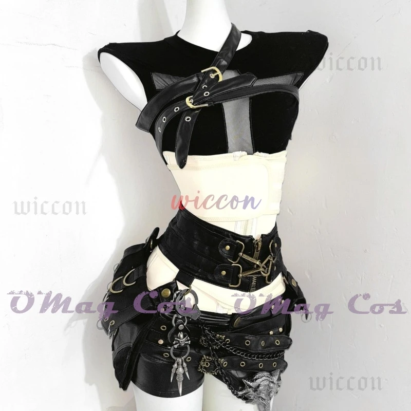 

Аниме Devil's City Queen Unifrom Women Cool Girl Punk Cyber Dark Gothic Футболка Кожаная талия Cincher Мини-шорты Spicy Girl Set
