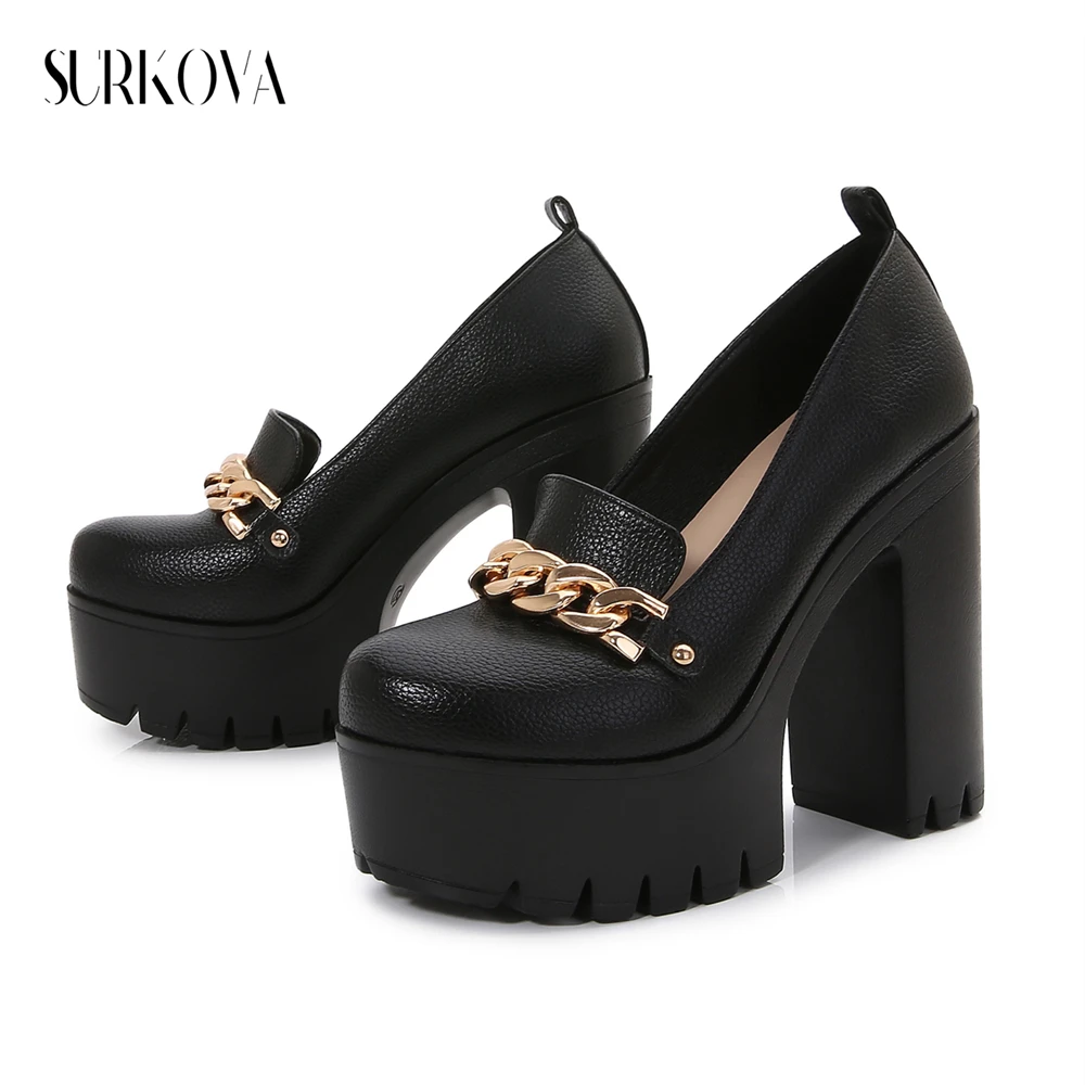 

British Style Muffin Thick-soled Chain High-heeled Shoes Spring and Autumn Women's Sandals Fashion Chunky Platform Women Shoes