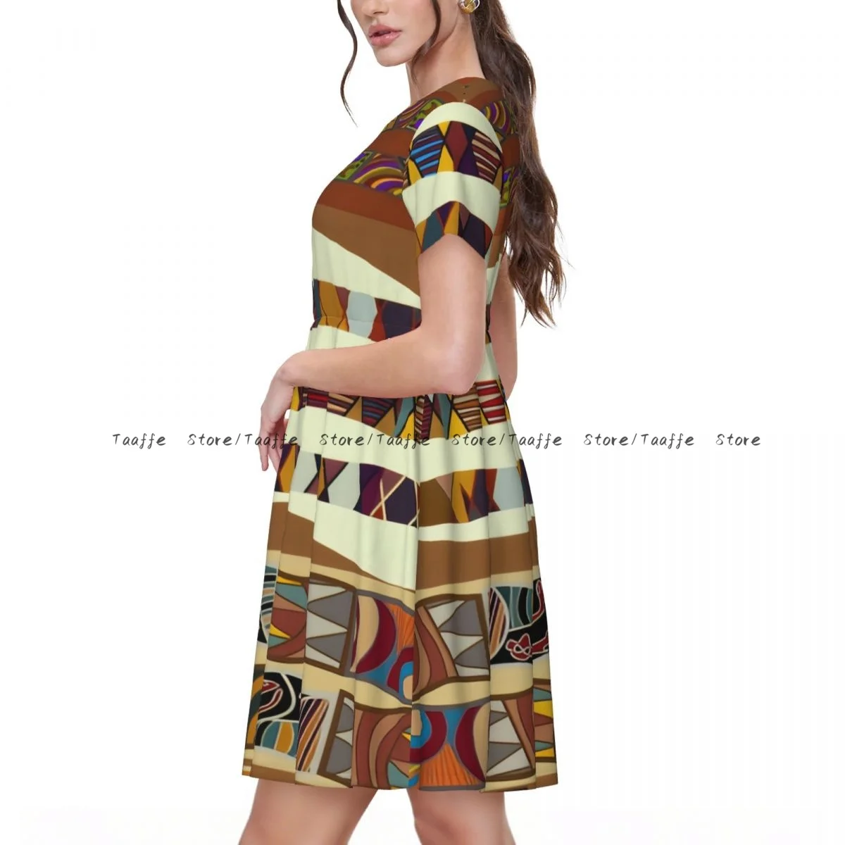 Abito da donna tradizionale popolare culturale in primo piano Trippy Boho estivo elegante o collo manica corta abito lungo allentato casual femminile