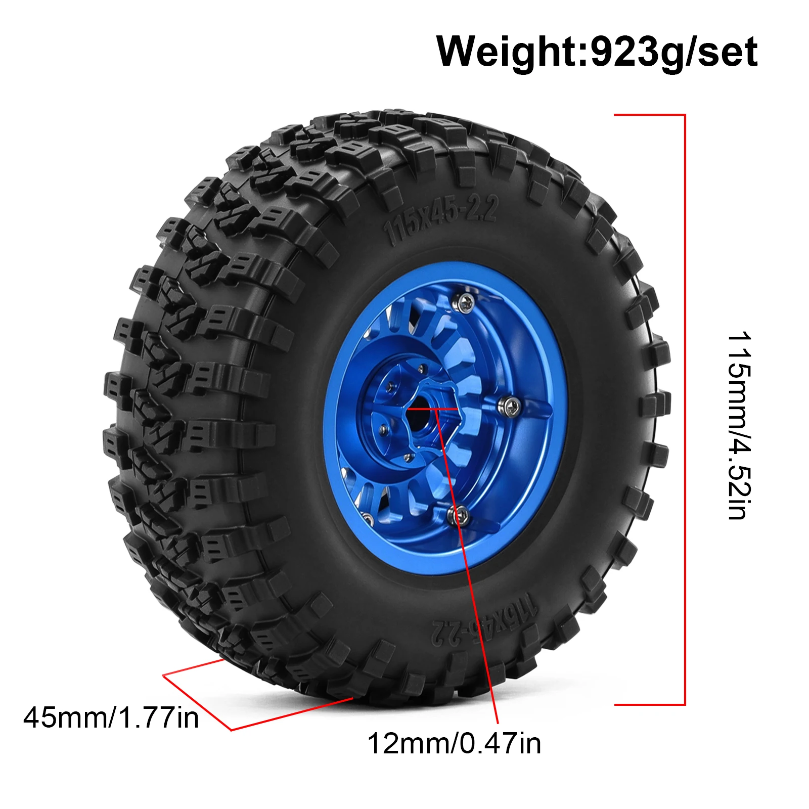 4pcs 2.2'' Mud Crawler Tires & Beadlock Wheels Set for 1/10 1/8 RC Crawler Car Axial SCX10 I II III Traxxas TRX4 RC2WD Redcat