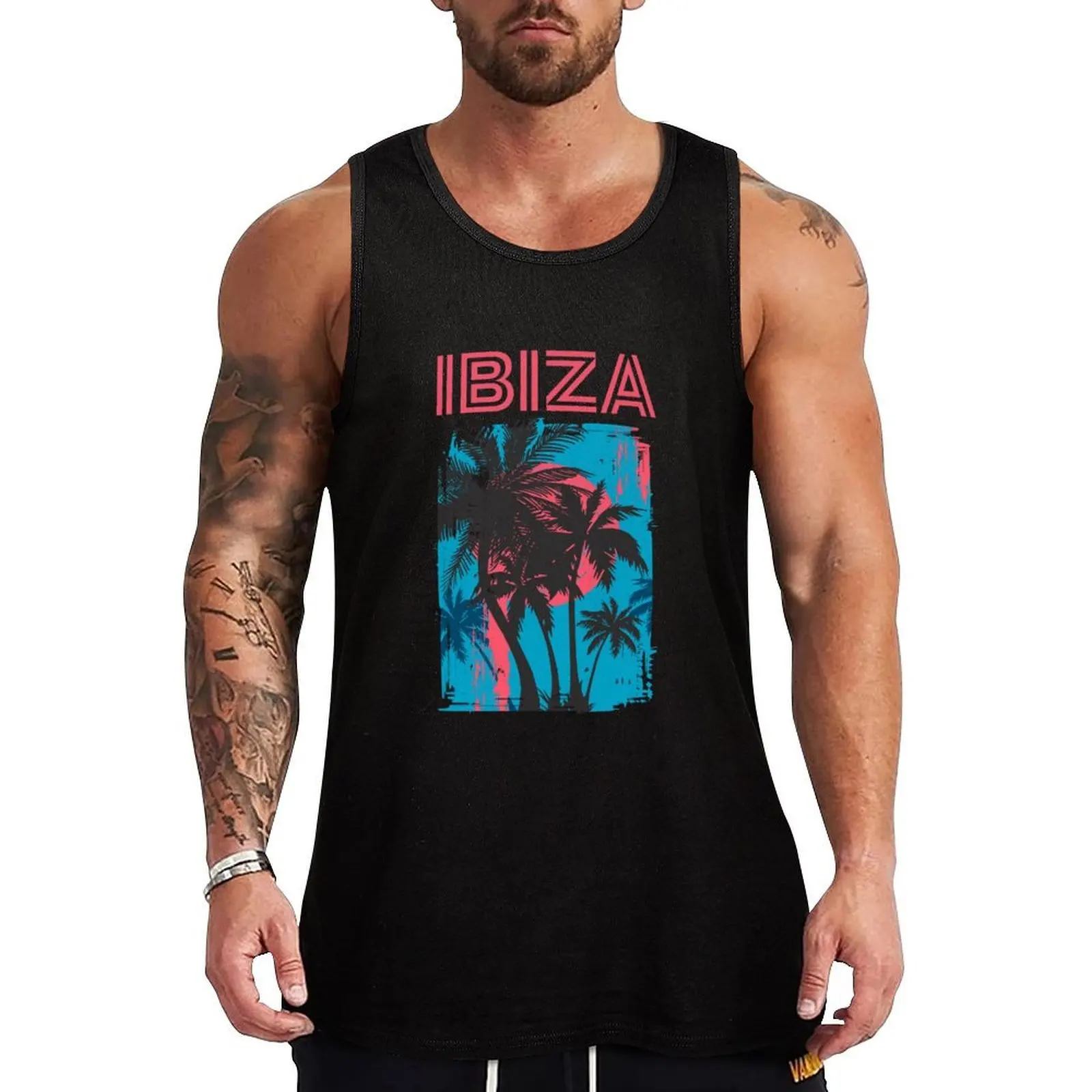 

I love ibiza circle with palm trees Tank Top sleeveless basketball clothing t-shirt Men's