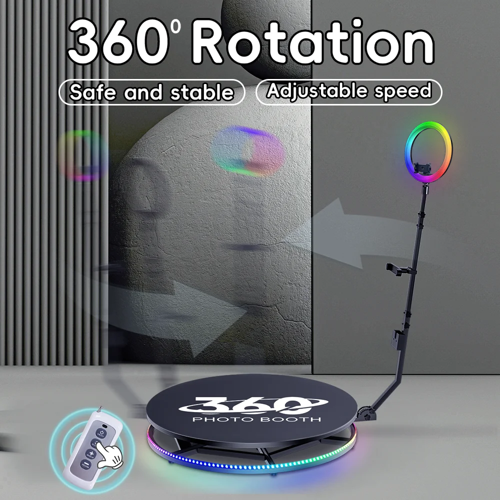 Rotating 360 Photo Booth 100cm with Flight Case 360 Camera Booth Video Platform Machine Spin 360 Photobooth for Party Events