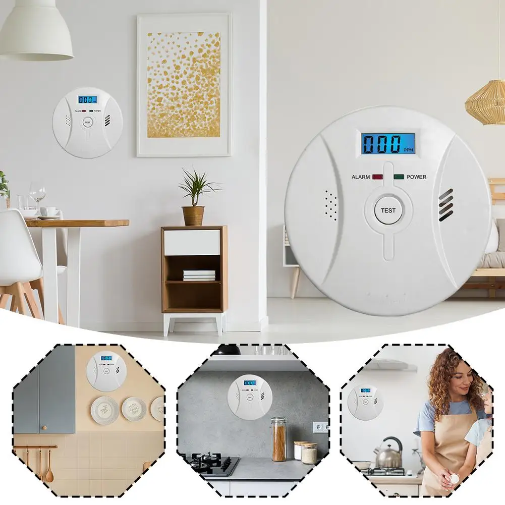 2 In 1 LCD Display Gas Leak CO Carbon Monoxide Alarm Carbon Monoxide Alarm Soot Honeycomb Gas With LED Light