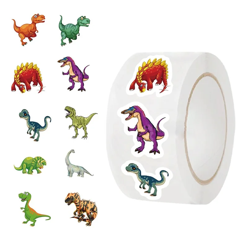 500PCS Funny Dinosaur Paper Labels Thank You Sticker Sealing DIY Decoration Scrapbooking Stationery Hand Accounting Supplies