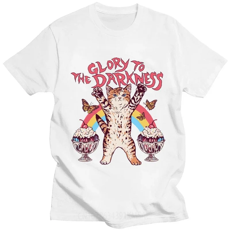 Glory To The Darkness Funny Cat Print T-Shirt Fashion Short Sleeve T-shirt Men's Women's Casual Cotton Oversized Summer T Shirts