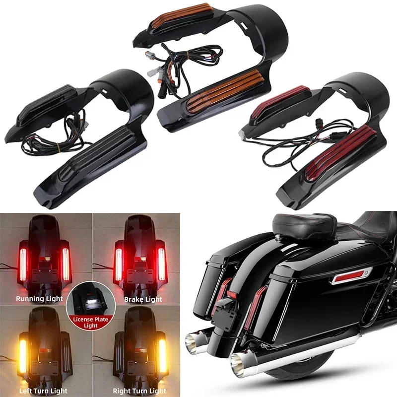 Motorcycle Rear Fender Extension Fascia Turn Signal Running Brake LED Lights For Harley Touring Street Glide Road Glide 2009-UP