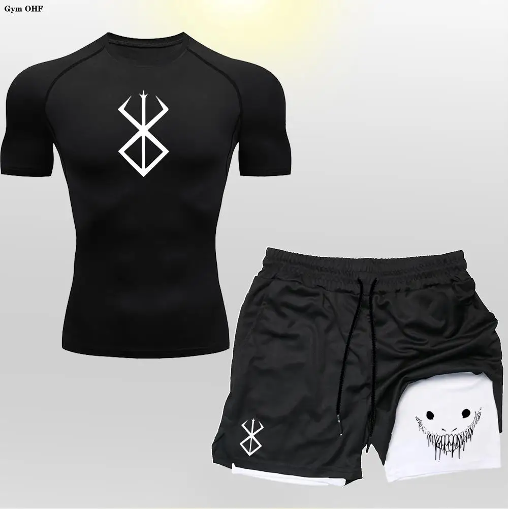 

Anime Compression Suit Gym Running Set Men Tracksuit 2 in 1 Shorts Sportswear Suits Jogging Training Clothes Rashguard Outdoors
