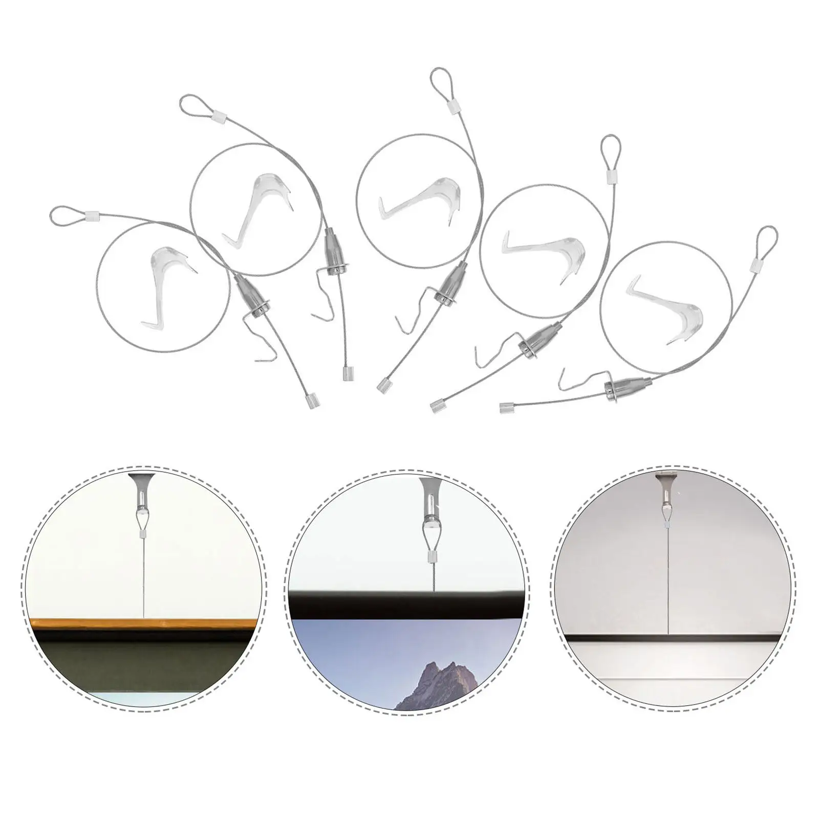 

12Sets Picture Rail Hooks Hanging System Adjustable Clear Wire Rope Kit for Art Gallery Photo Display Hanging Accessories