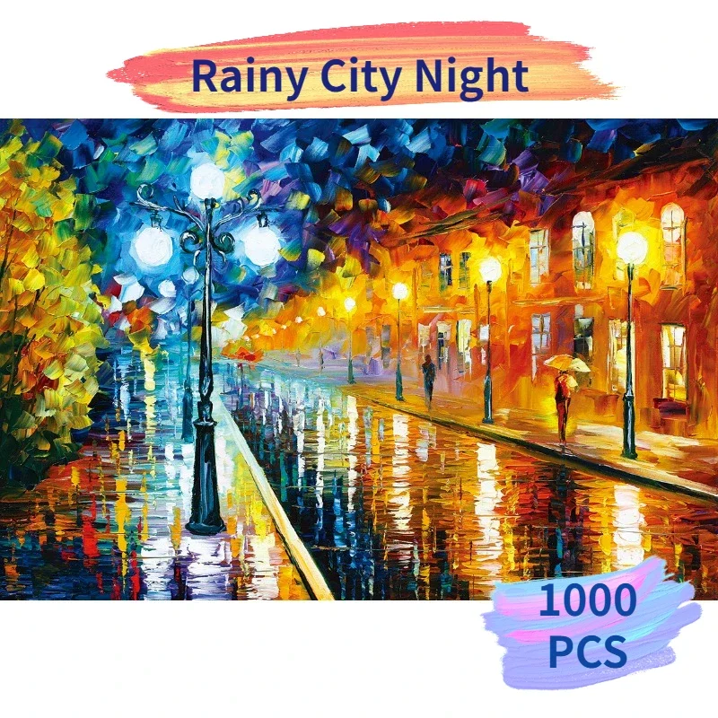 75*50cm Paper Jigsaw Puzzle 1000PCS Rainy City Night Construction Adults Stress Relief Children Educational Entertainment Toys