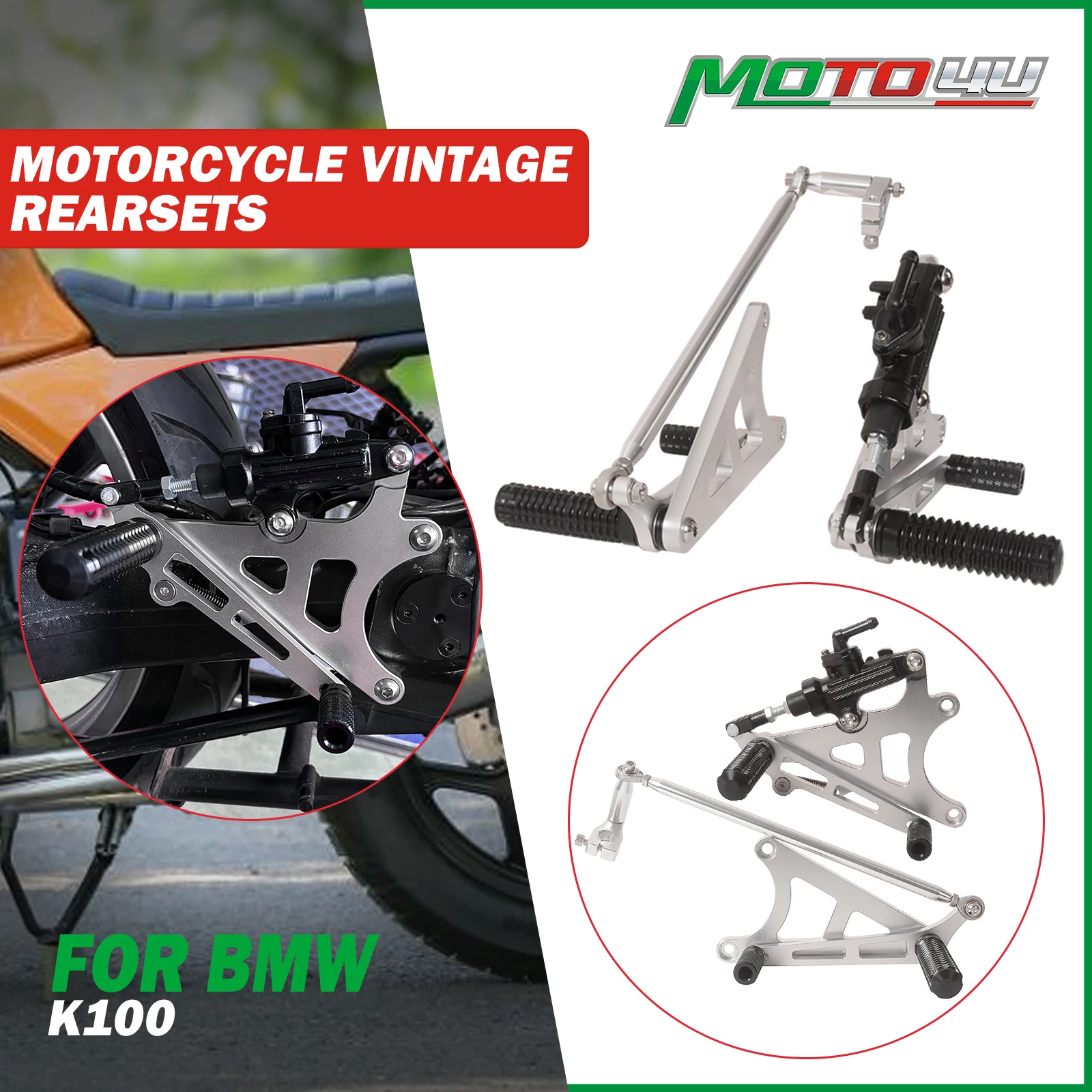 MOTO4U For BMW K100 K1100 K75 K1 K 100 75 Motorcycle Foot peg Rearset Accessories Footrest Cafe Racer Scrambler Full Set