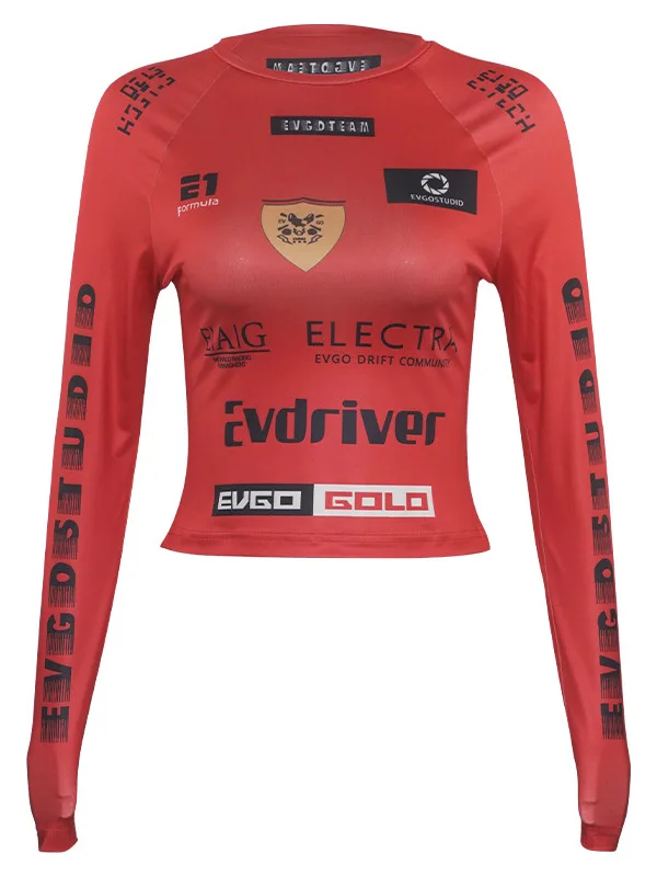 Spicy Girl Slim Fit Moto Sport Long Sve Top T-shirt stampata Street Sle da donna Thiened Autunno Inverno Faion