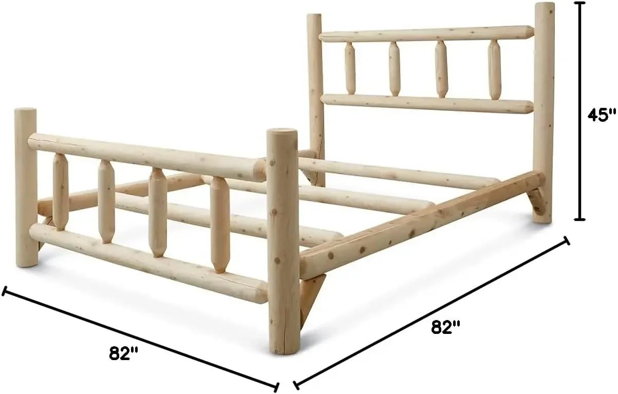 

North American Cedar Log King Bed with Headboard and Footboard; Rustic Natural Unfinished Wooden Bed Frames