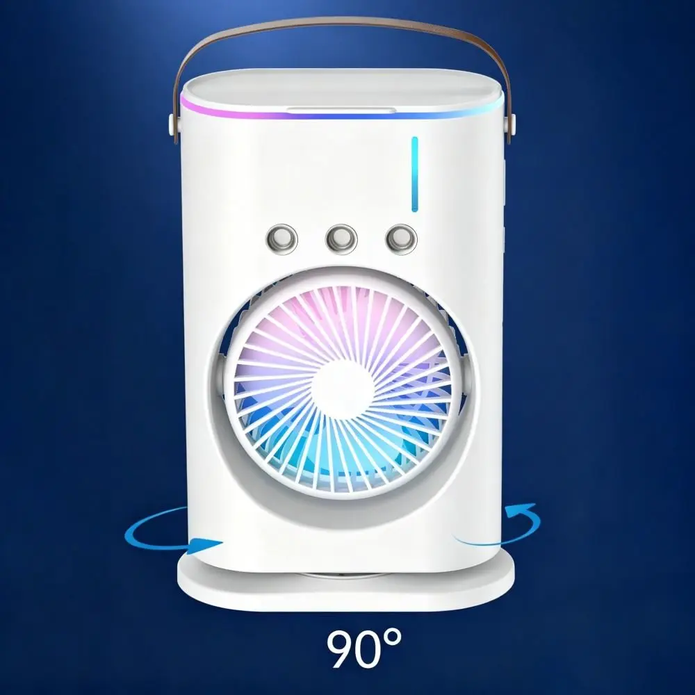 USB-Aufladbarer Luftkühler mit Farbigen Lichtern, Tragbarer Zirkulationsventilator, Wassersprüh-Befeuchtungs-Luftkühler, Ventilator für Büro – Detail 7
