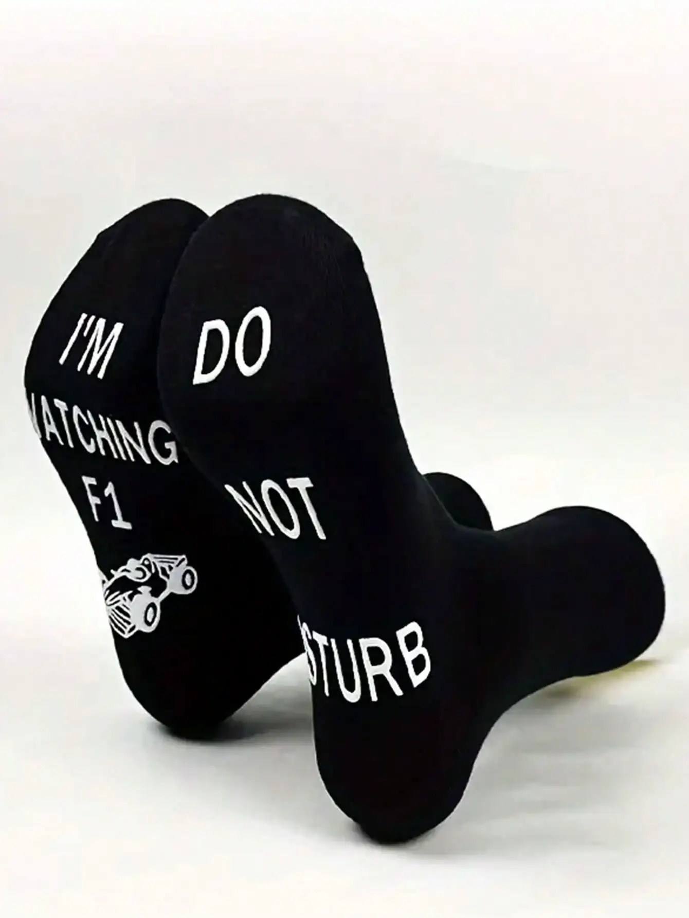 زوج واحد من جوارب الطاقم مع حروف وأنماط سيارات السباق على النعل - نمط للجنسين للارتداء اليومي في الخريف والشتاء #2