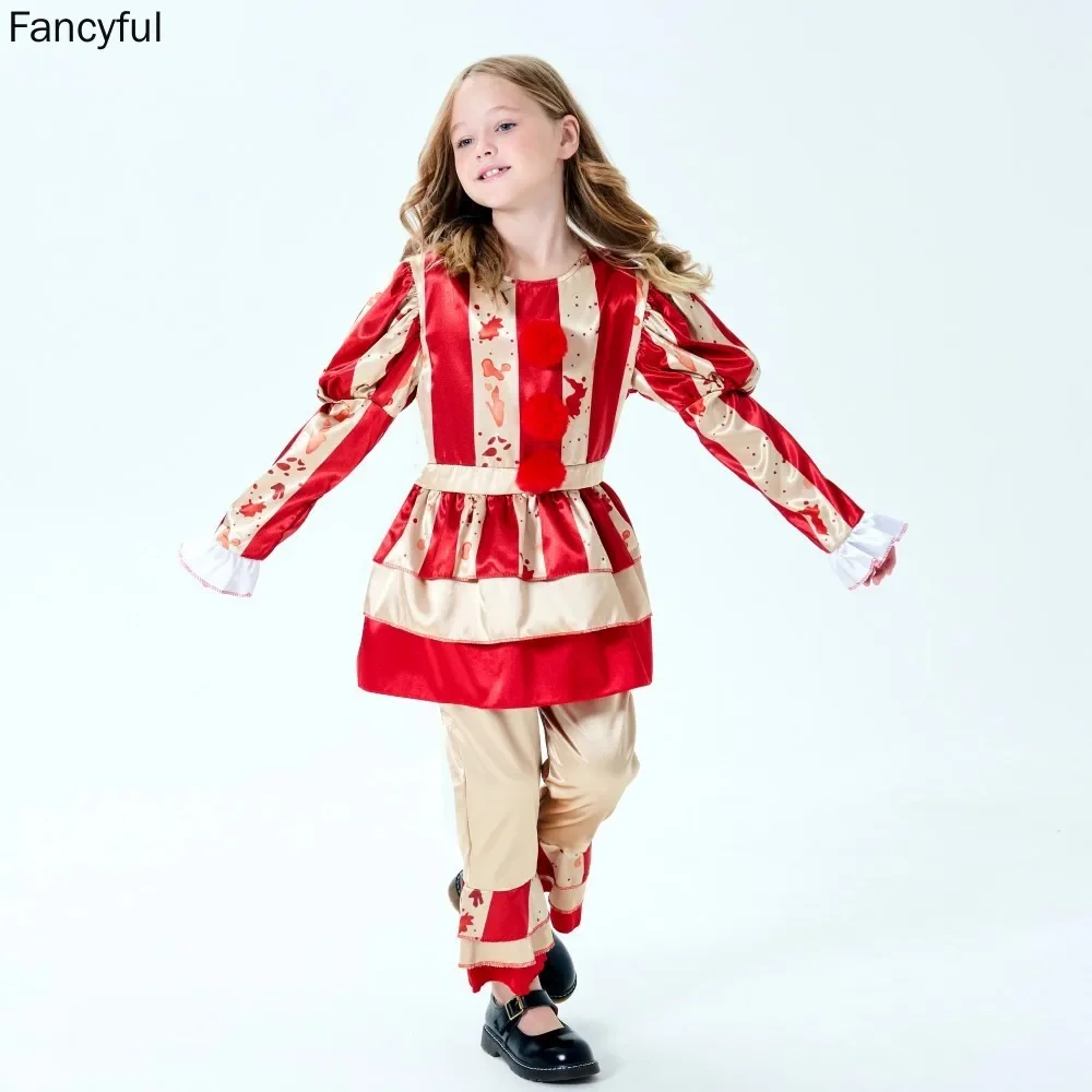 Kids Cosplay Meisjes Joker Cosplay Jurk Horror Clown Kraag Kostuum Volledige Set Voor Halloween Carvinal Party Kostuums Fancy