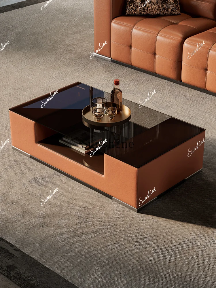 

Italian light luxury high-end tempered glass surface rectangular high-end tea table FT