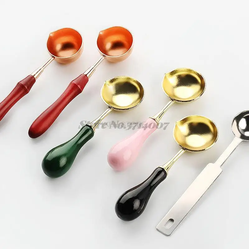 Sealing Wax Spoon Wood Handle Macaron Retro Wax Stamping Spoons Invitation Cards Decorative Stamps Craft