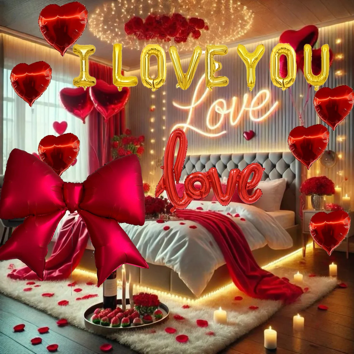 Rotes Valentinstag-Ballon-Set, ILOVEYOU, Buchstaben-Ballon, Schleife, Aluminiumfolie, Ballon, Valentinstag, Hochzeit, Geburtstag, Dekoration