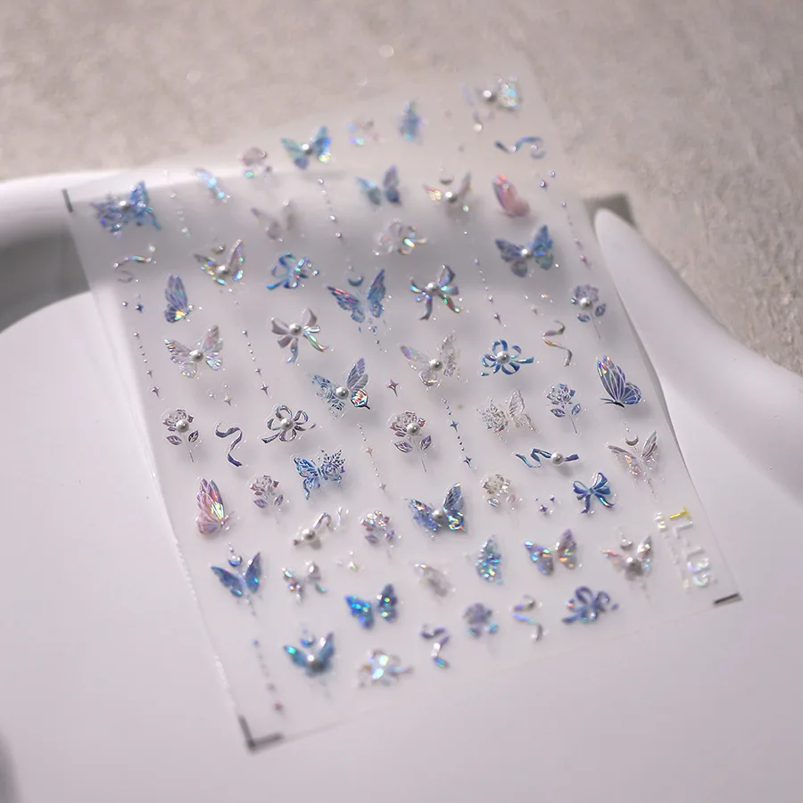 

1PCS 5D Butterfly Flower Starlight Nail Stickers 3D Self Adhesive Nail Art Stickers Luxury Diamond Series Nail Decoration Decals