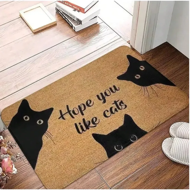 Schwarzer Katzen-Teppich, niedlicher Cartoon-rutschfester Fußmatte, weicher Willkommensmatten-Teppich für Wohnzimmer, Teppich, Schlafzimmer, Outdoor-Teppich, Heimdekoration