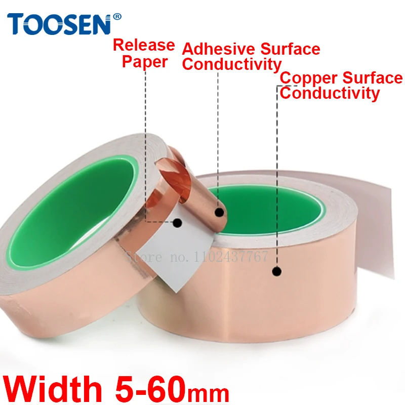 

0,05/0,1 мм односторонняя/двусторонняя проводящая лента из медной фольги, усиление сигнала, экранирующая клейкая бумага из чистой медной фольги 5-60 мм