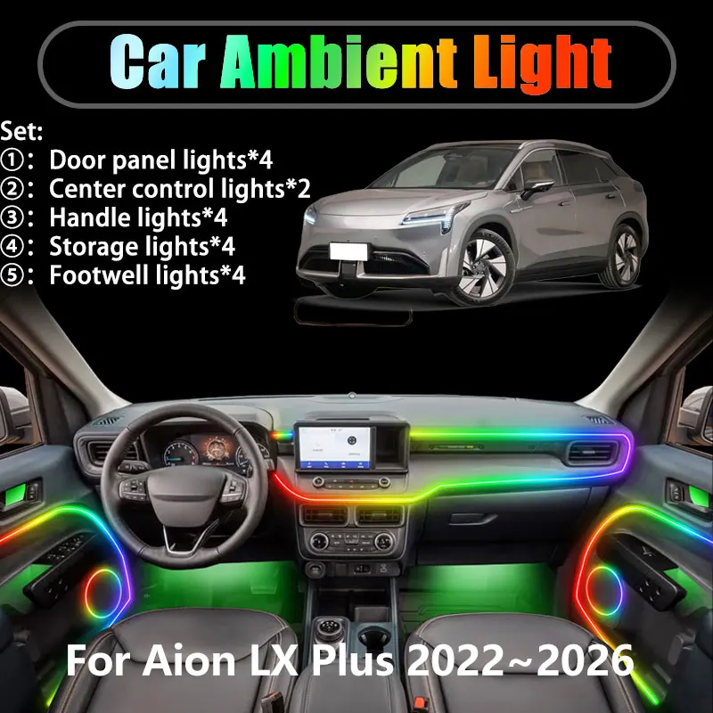 

For Aion LX Plus 2022~2026 2023 2024 2/18 in 1 Car ambient lighting Led trunk interior led lights USB RGB Ensemble Streamer Auto