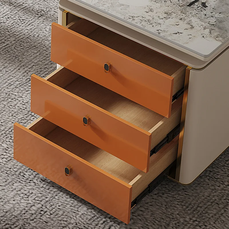 Meja Kerja Batu Sinter Modern dengan Kabinet Penyimpanan Laci dan Kaki Logam, Meja Tulis Kontemporer untuk Kantor Rumah atau Ruang Belajar