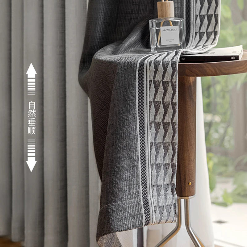 

2023 New Fashion Curtain Shading Light Luxury Modern Simple Grey Curtains for Living Room Finished Chenille Opaque Window Screen