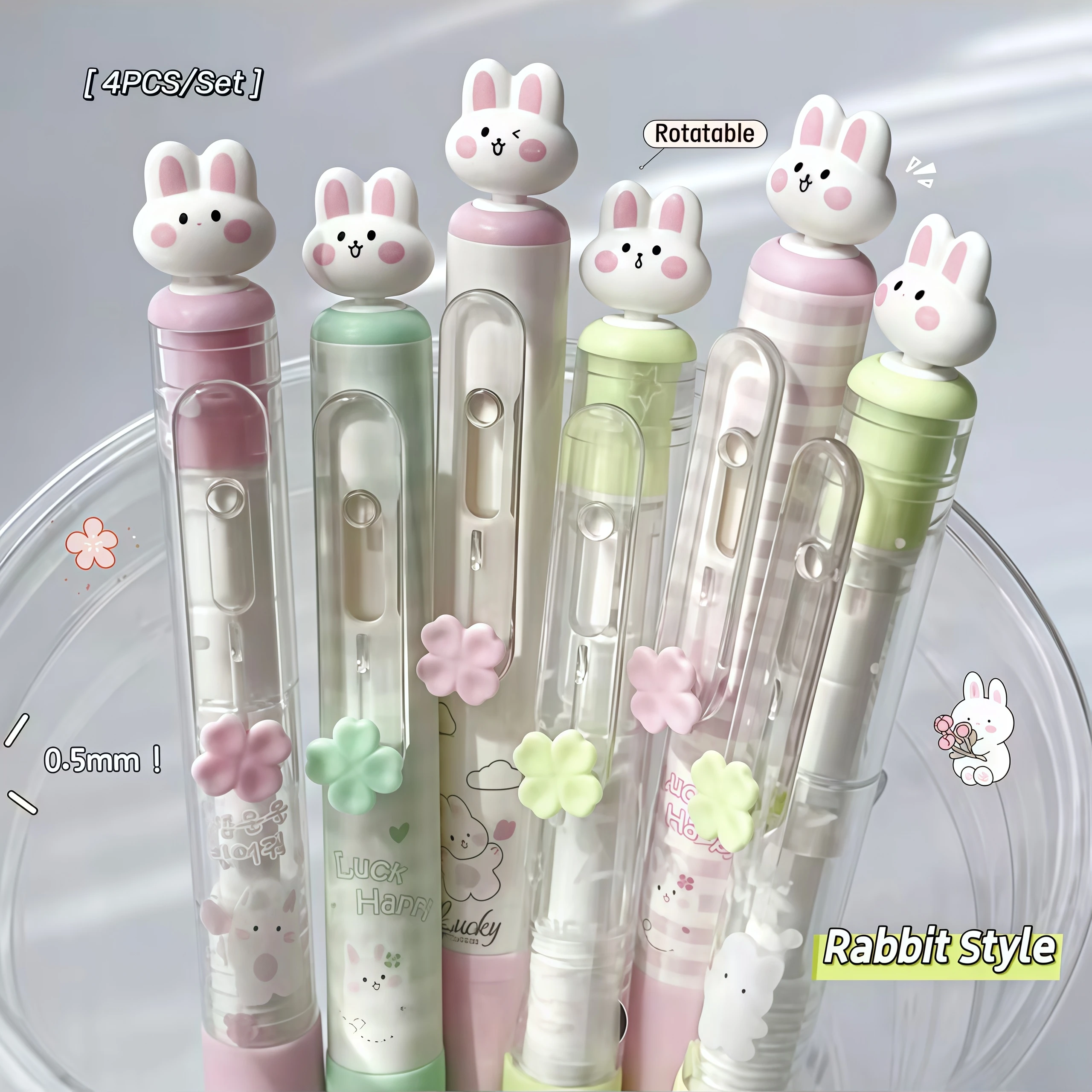

4pcs Animals cute pink rabbit Style Neutral Gel Pens, Creative Twist Cup Ballpoint Pens, 0.5mm, Quick-Drying Black Ink, Fun Stre
